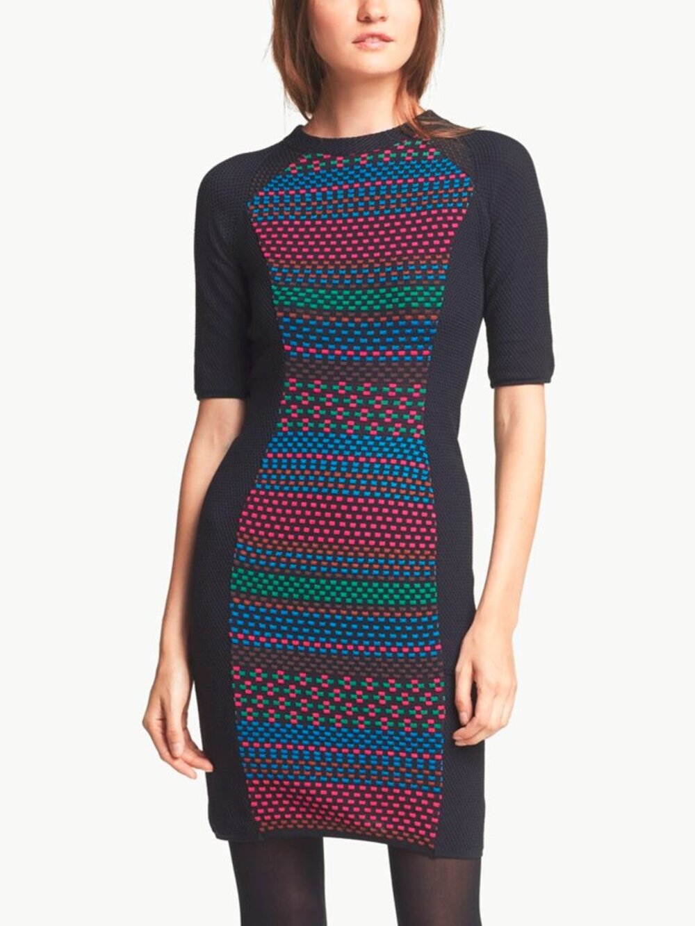 M Missoni Black Multicoloured Short Sleeve Cube Knit Bodycon Dress